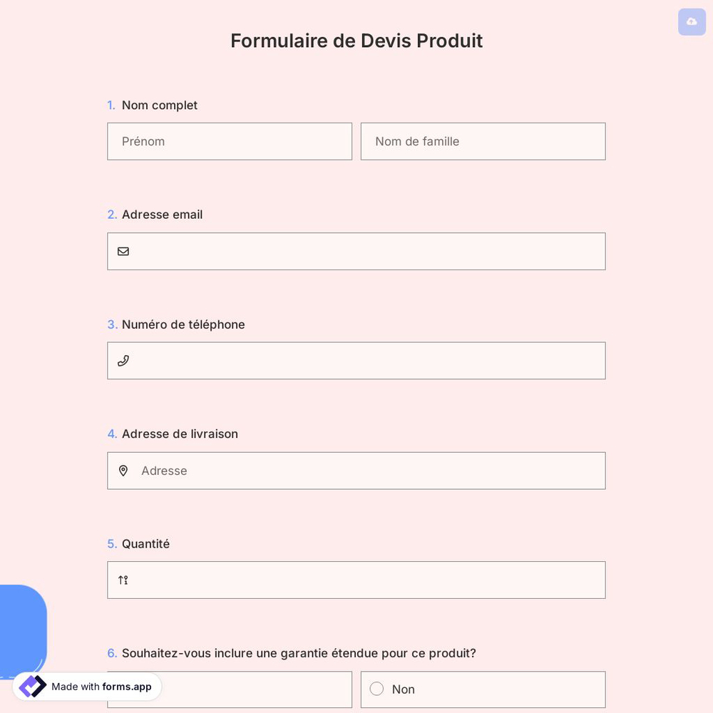 Formulaire de Devis Produit