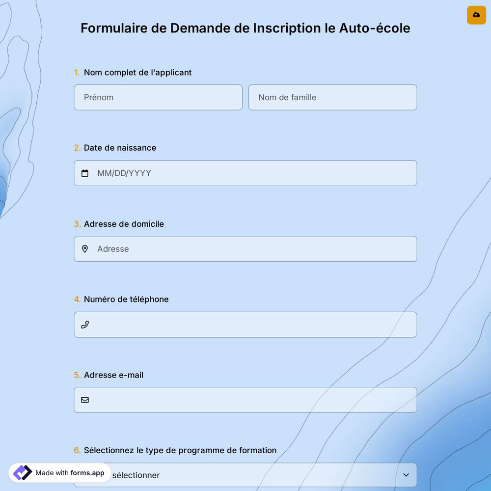 Formulaire de Demande de Inscription le Auto-école