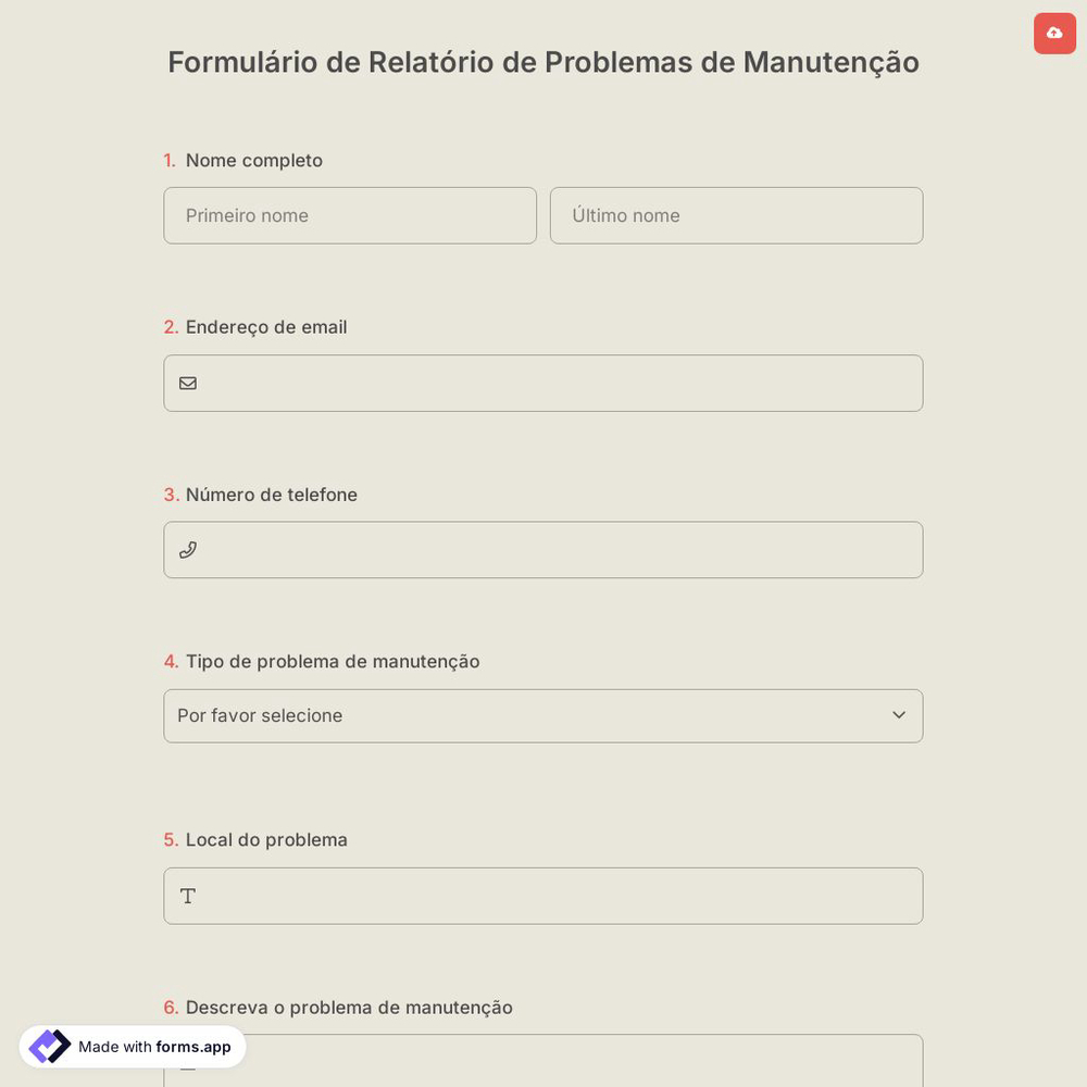 Formulário de Relatório de Problemas de Manutenção