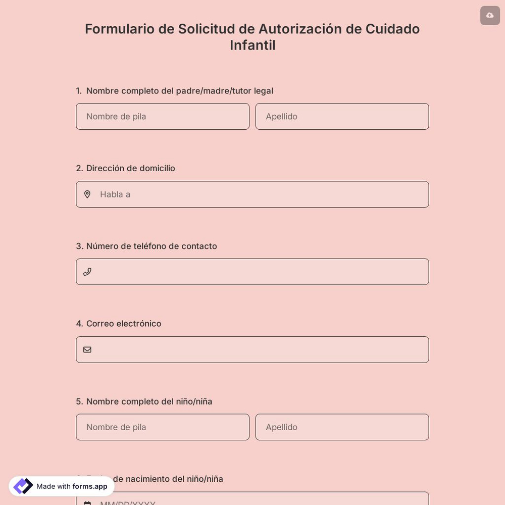 Formulario de Solicitud de Autorización de Cuidado Infantil