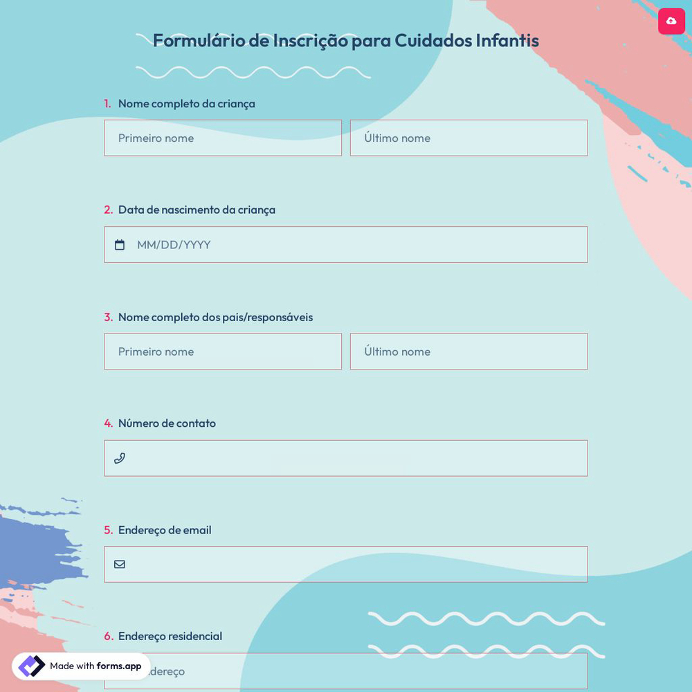 Formulário de Inscrição para Cuidados Infantis