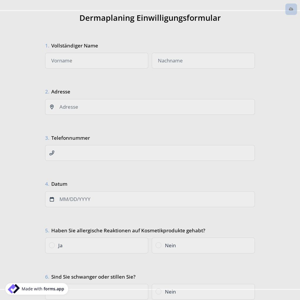 Dermaplaning Einwilligungsformular