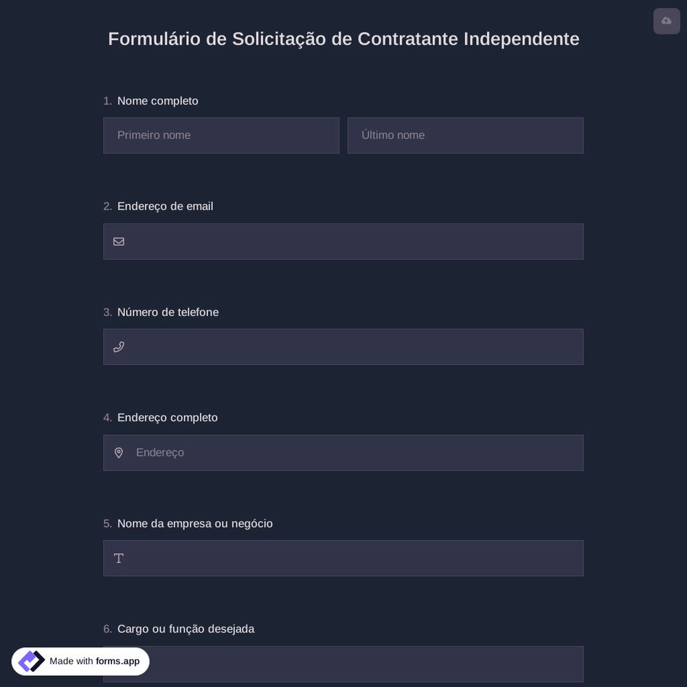 Formulário de Solicitação de Contratante Independente