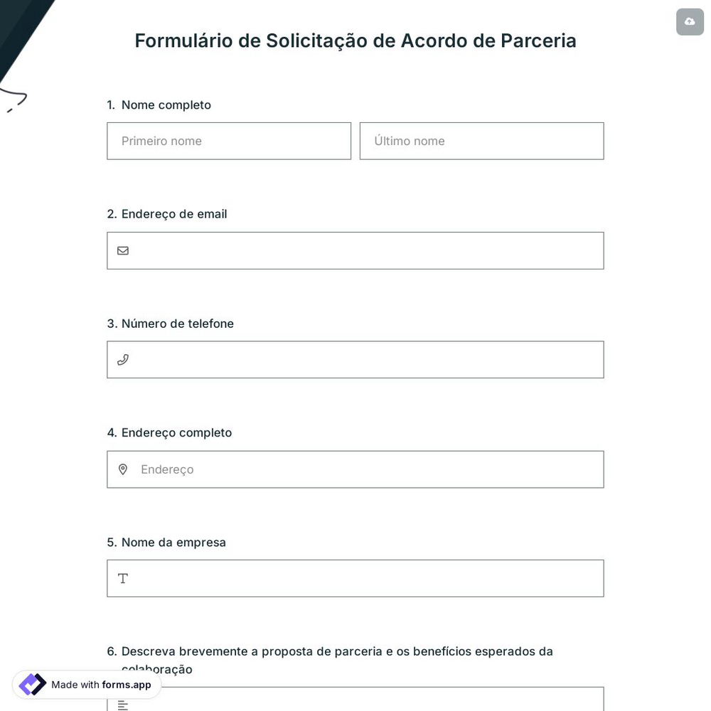 Formulário de Solicitação de Acordo de Parceria