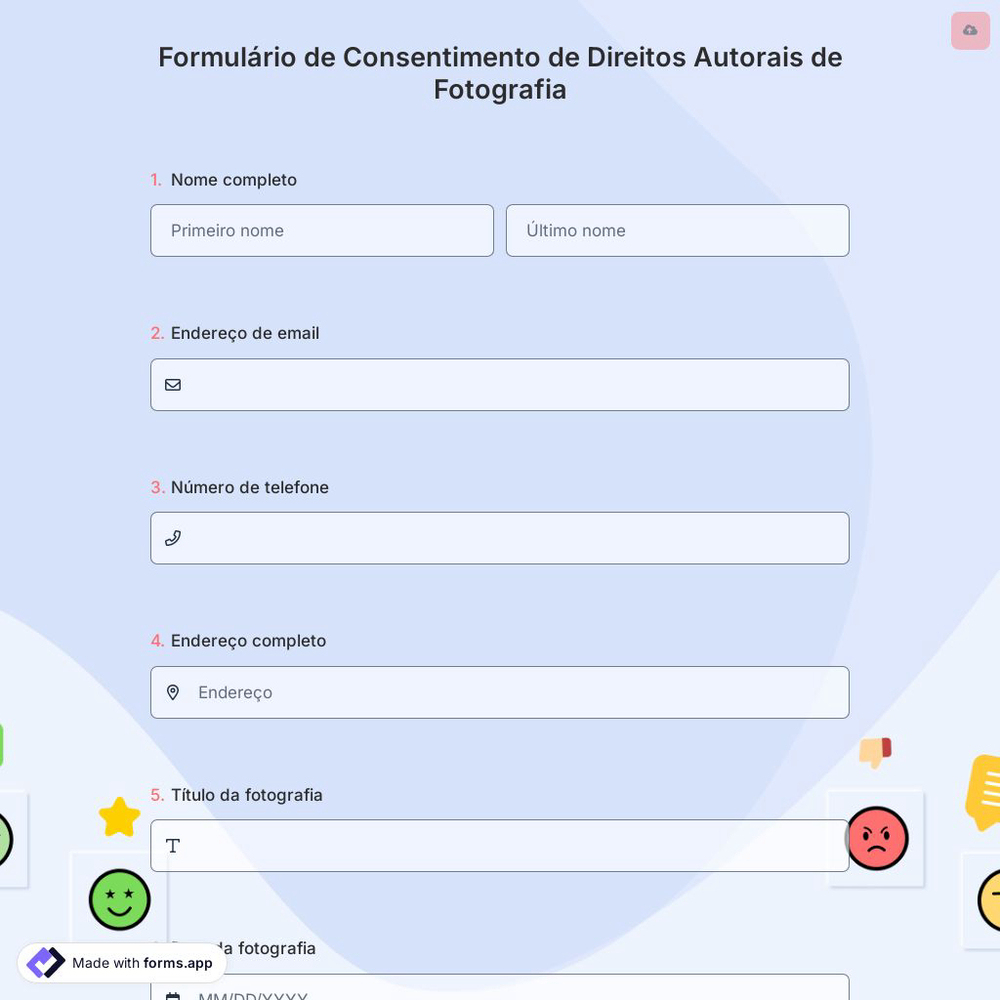 Formulário de Consentimento de Direitos Autorais de Fotografia