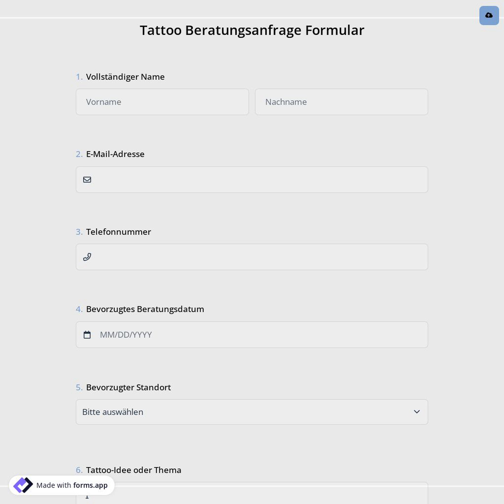 Tattoo Beratungsanfrage Formular