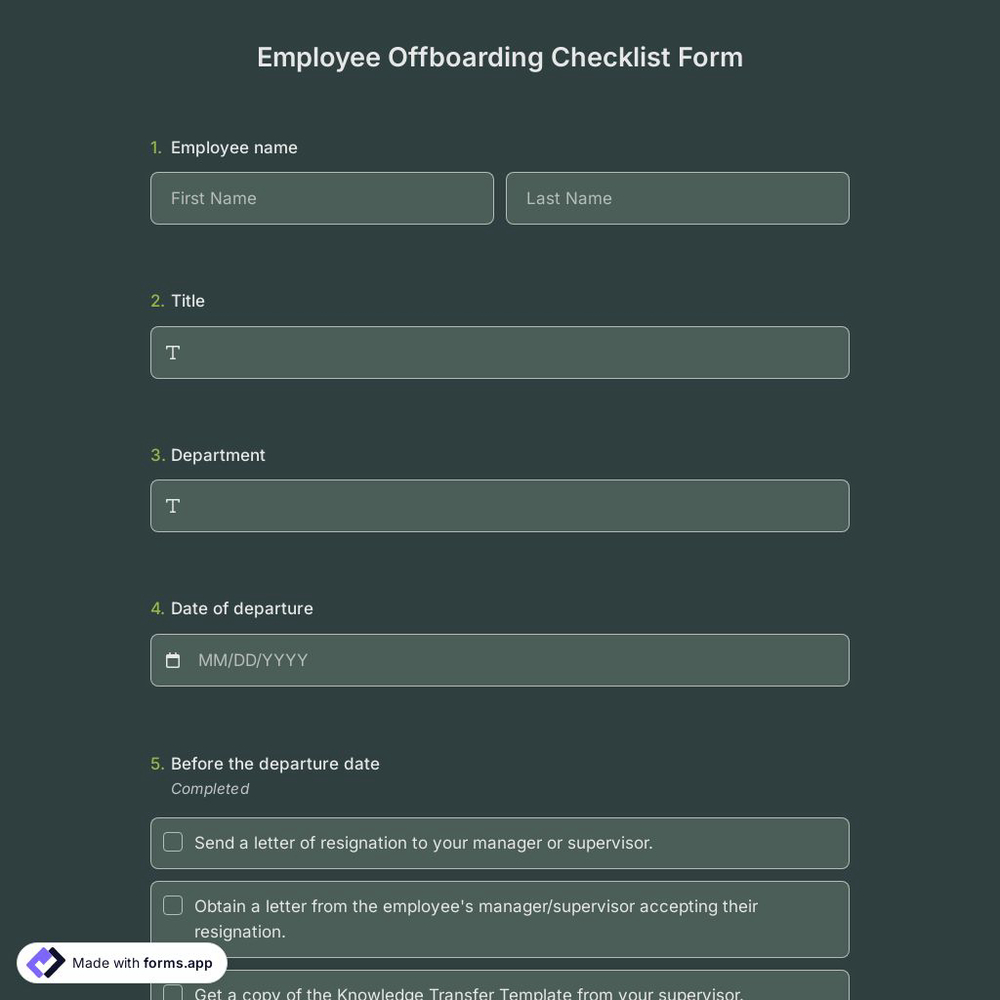 Employee Offboarding Checklist Form 