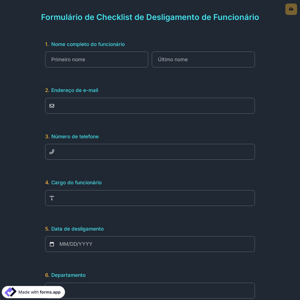 Formulário de Checklist de Desligamento de Funcionário