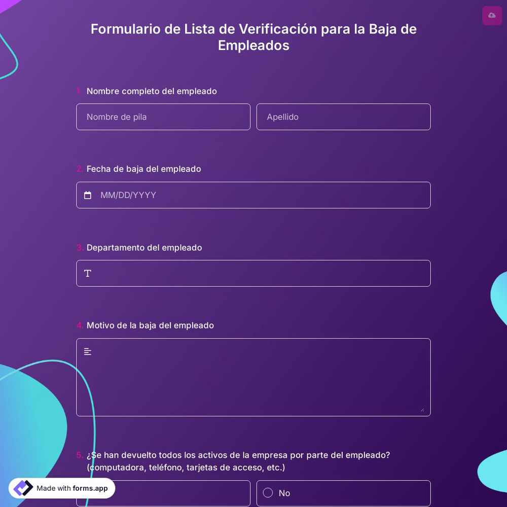 Formulario de Lista de Verificación para la Baja de Empleados