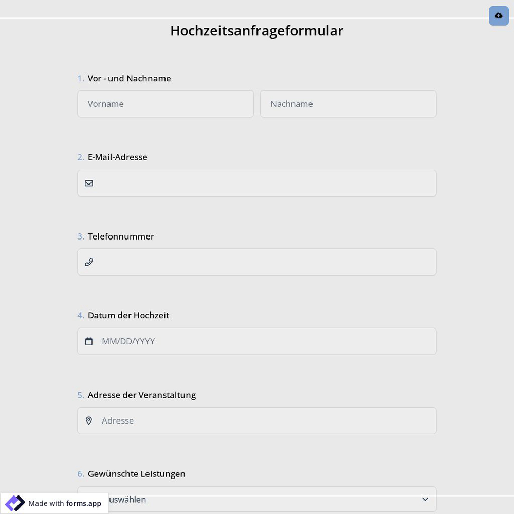 Hochzeitsanfrageformular