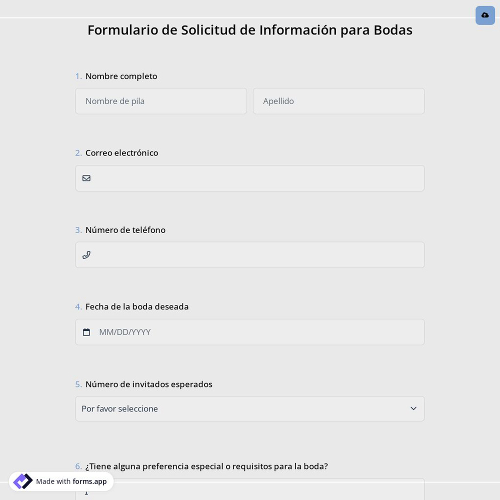Formulario de Solicitud de Información para Bodas