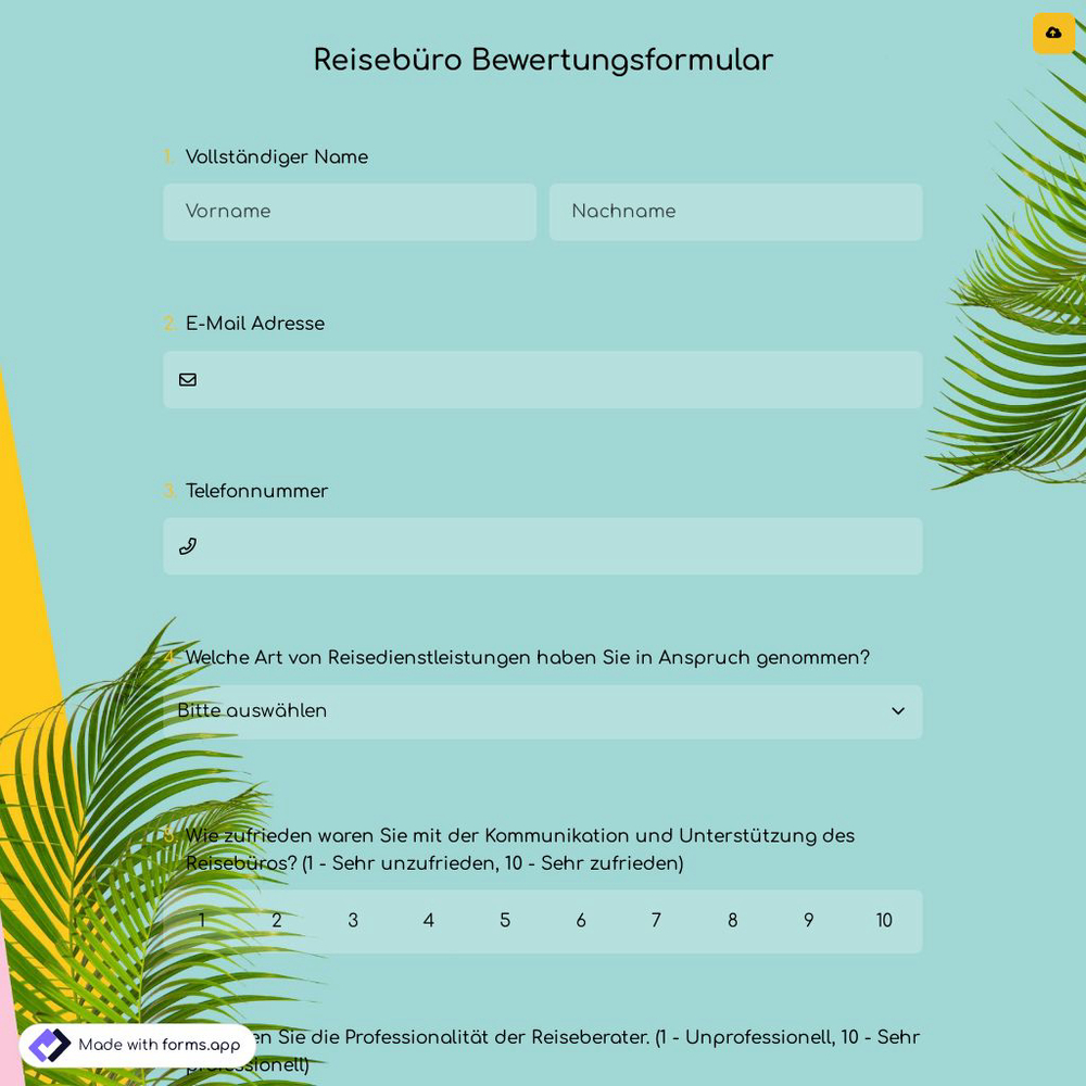 Reisebüro Bewertungsformular