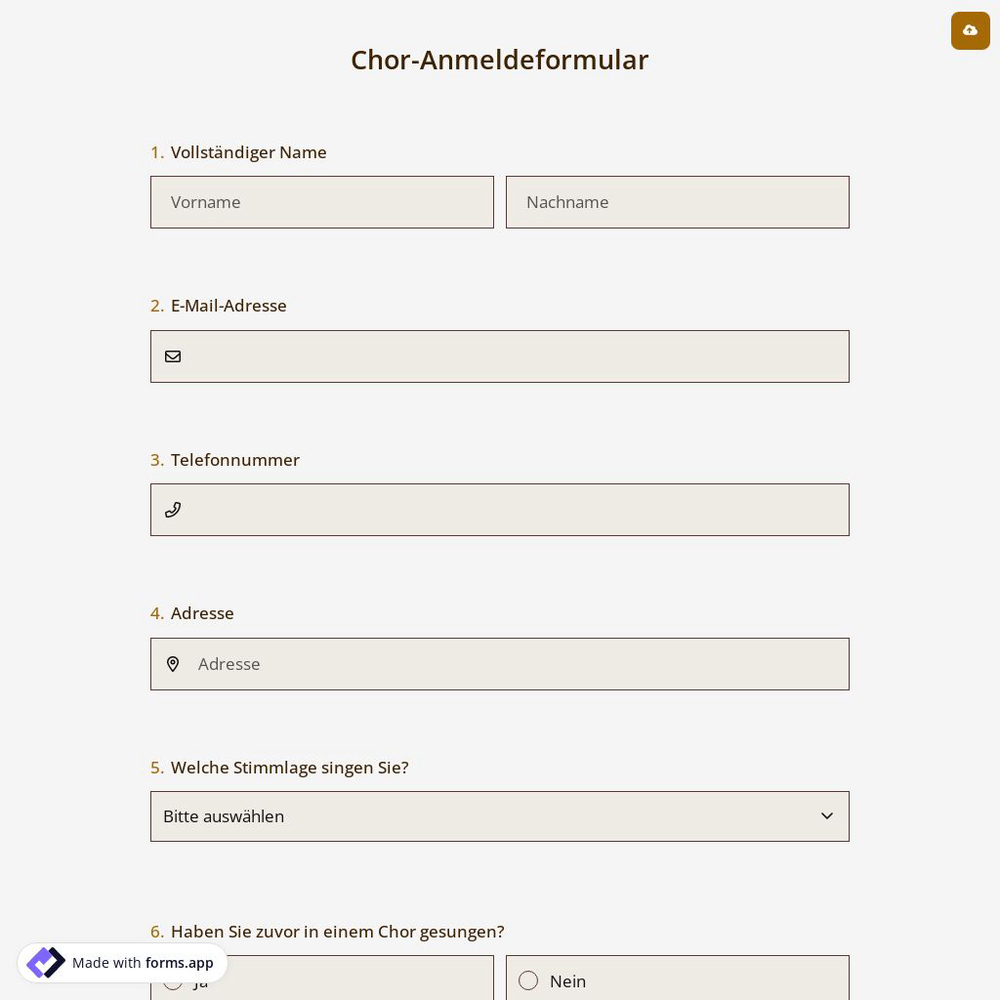 Chor-Anmeldeformular