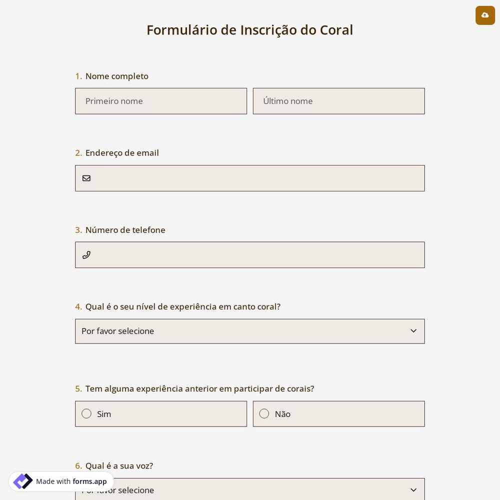 Formulário de Inscrição do Coral