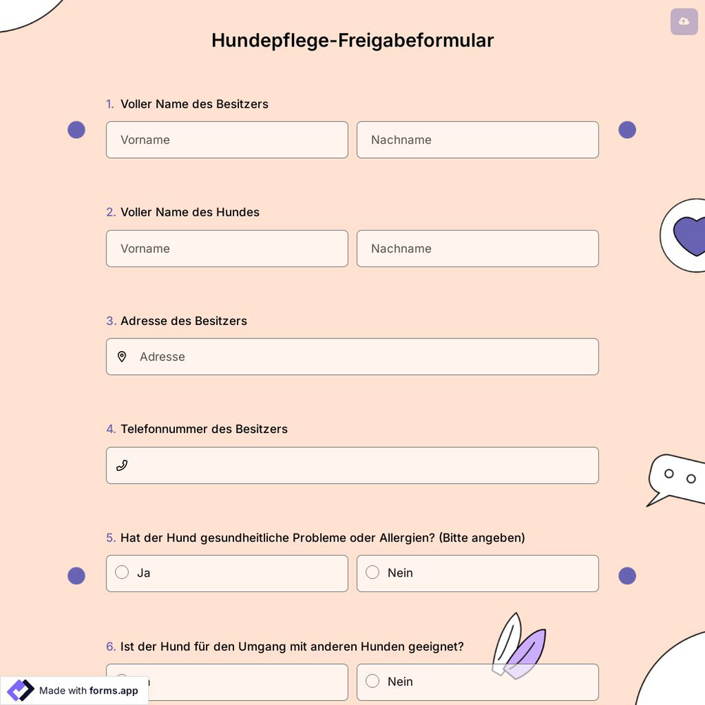 Hundepflege-Freigabeformular