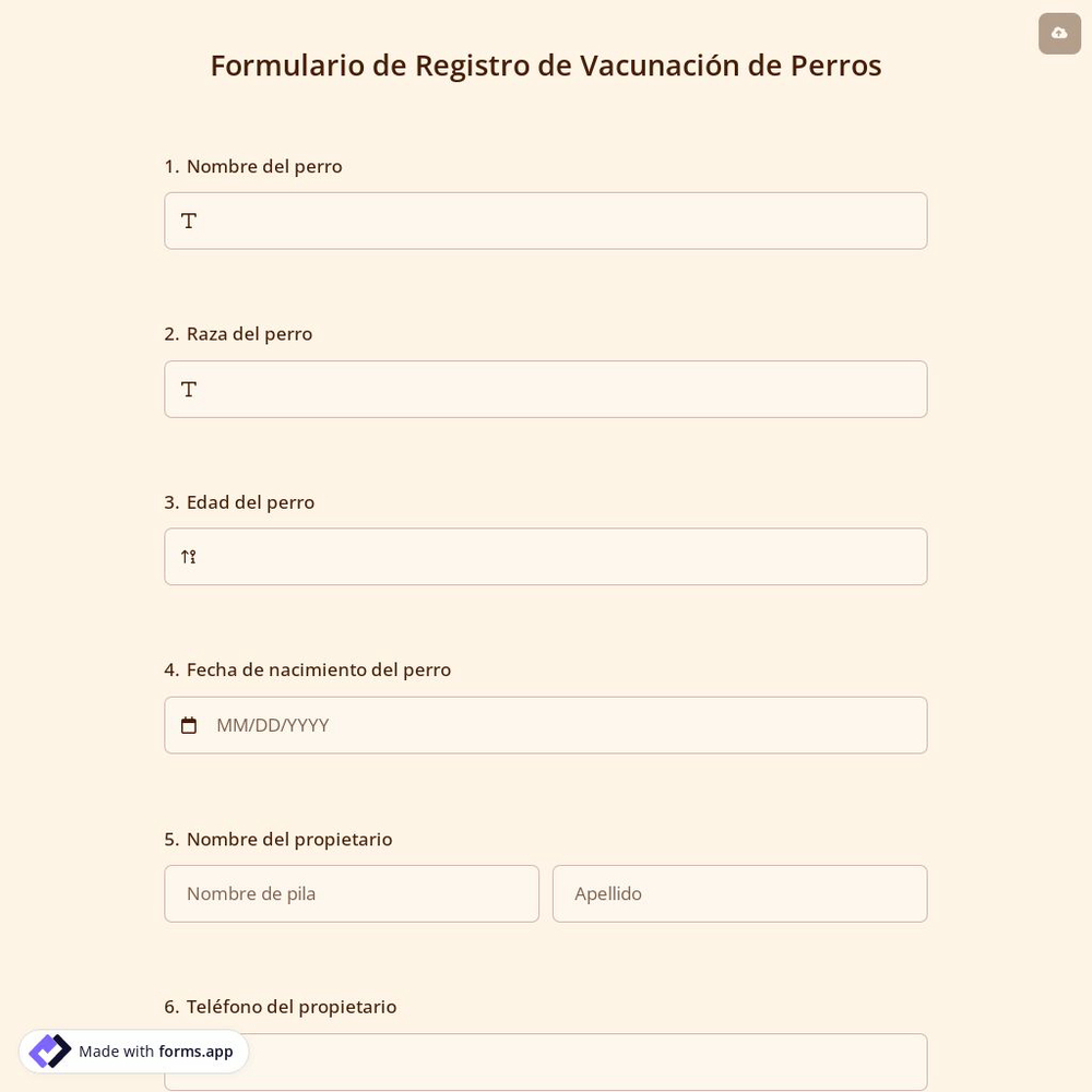 Formulario de Registro de Vacunación de Perros