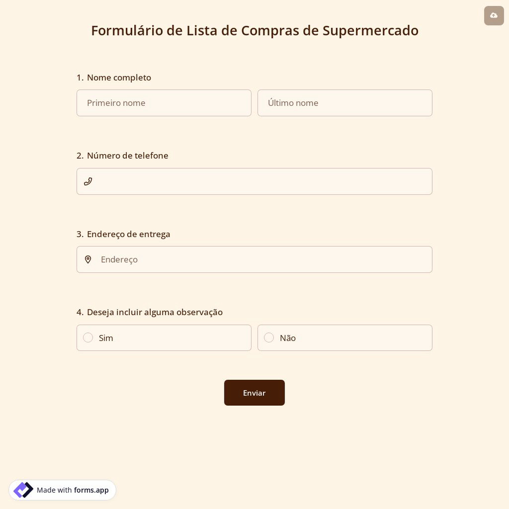 Formulário de Lista de Compras de Supermercado