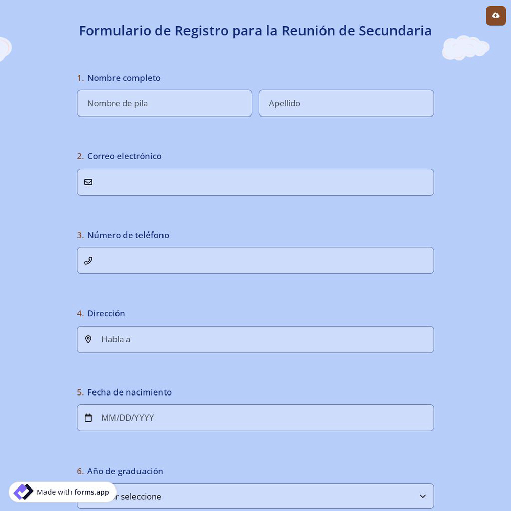 Formulario de Registro para la Reunión de Secundaria