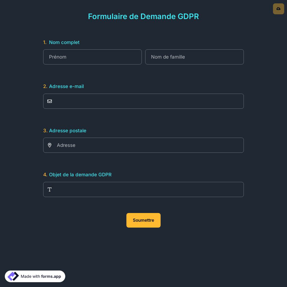 Formulaire de Demande GDPR