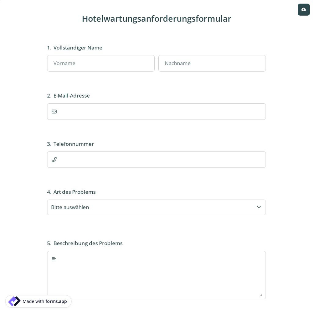 Hotelwartungsanforderungsformular