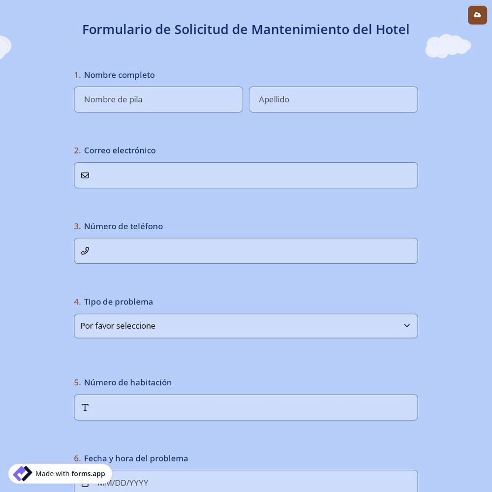 Formulario de Solicitud de Mantenimiento del Hotel