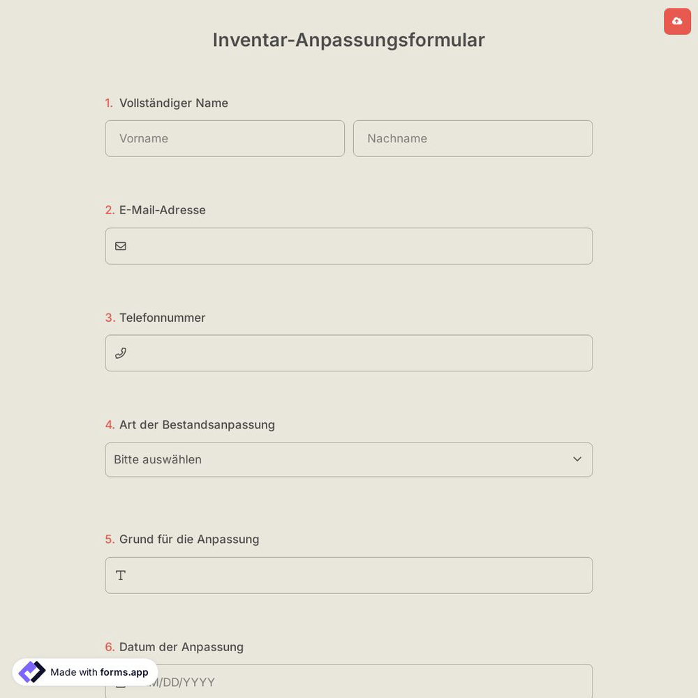Inventar-Anpassungsformular