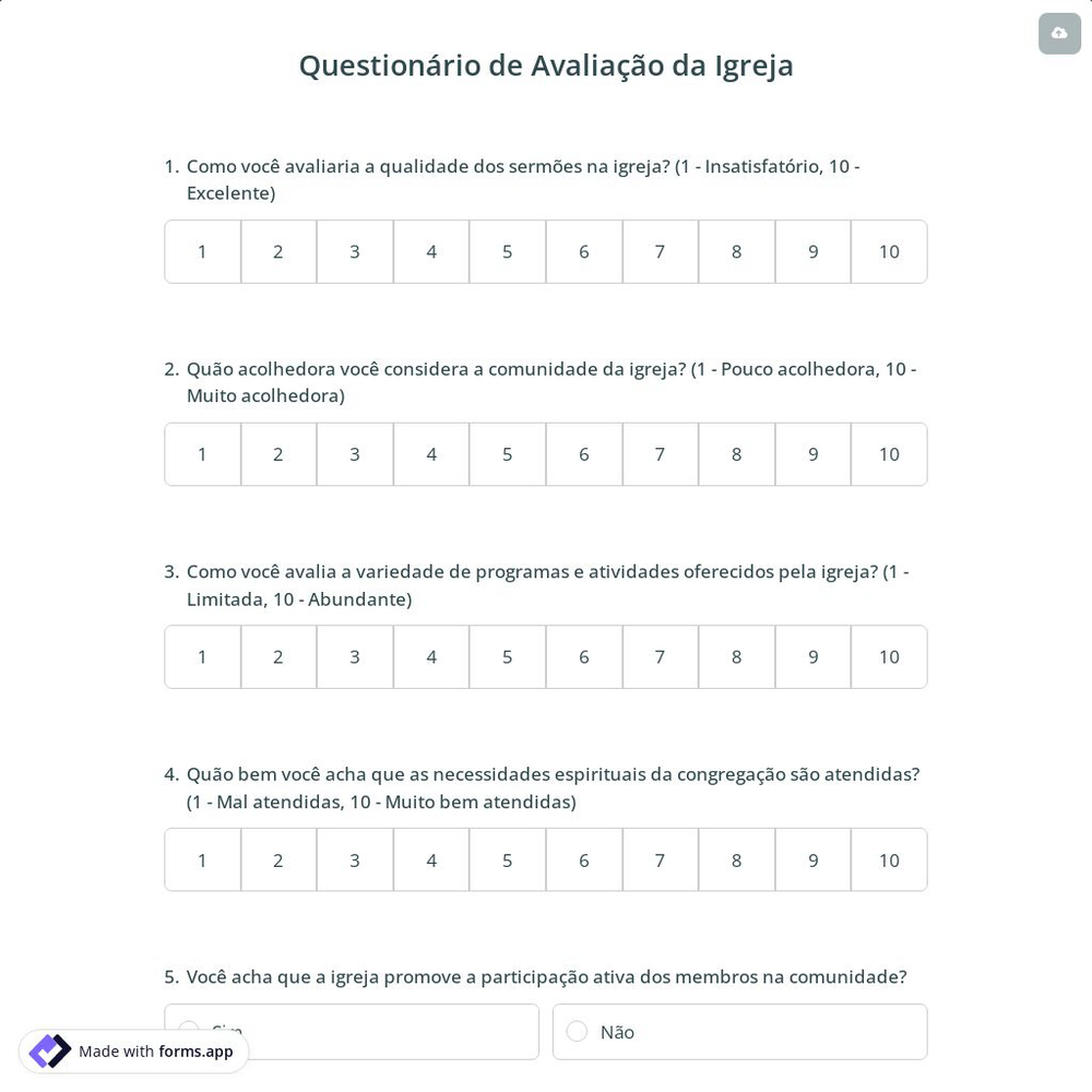 Questionário de Avaliação da Igreja