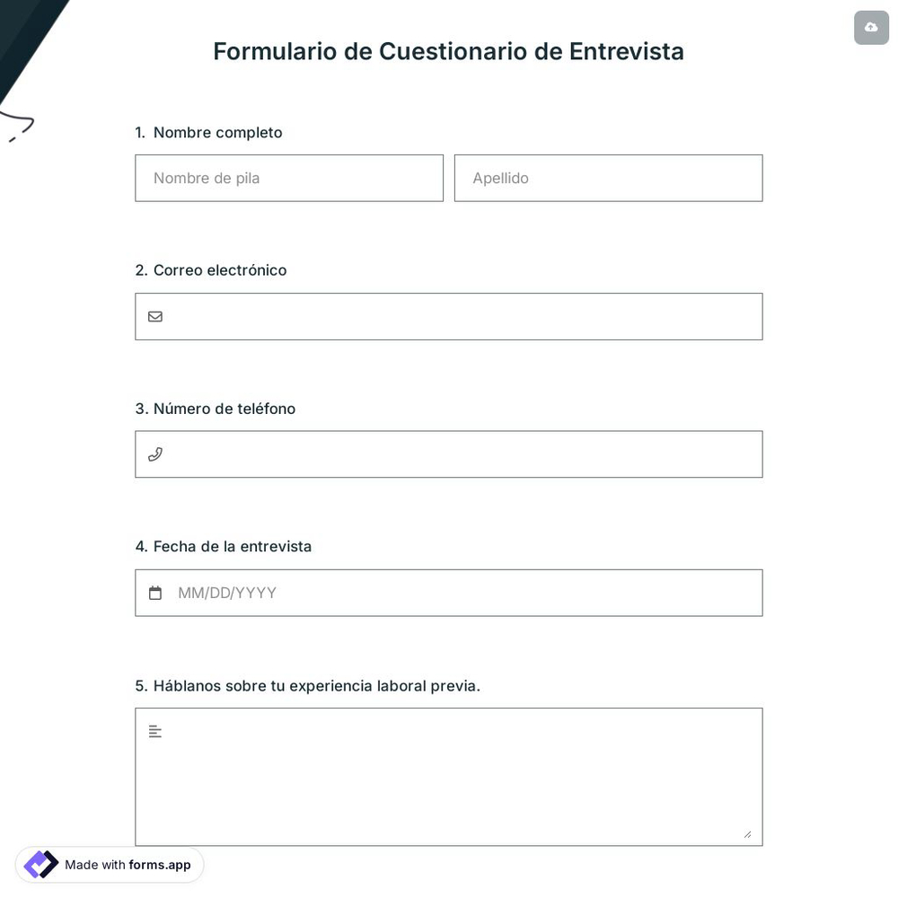 Formulario de Cuestionario de Entrevista