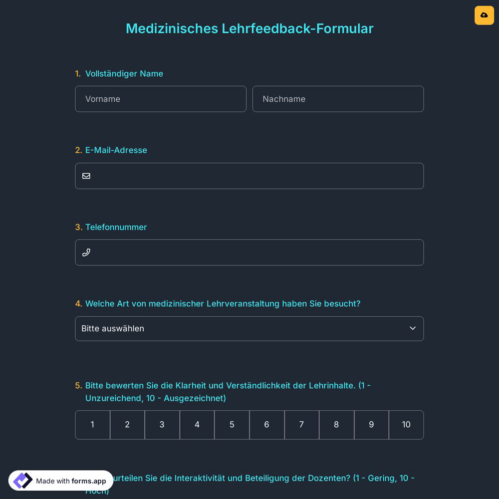 Medizinisches Lehrfeedback-Formular