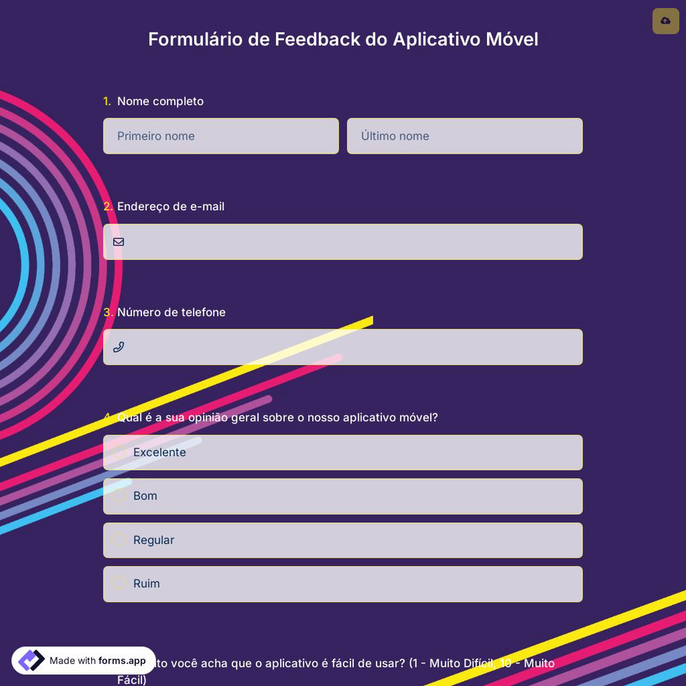 Formulário de Feedback do Aplicativo Móvel