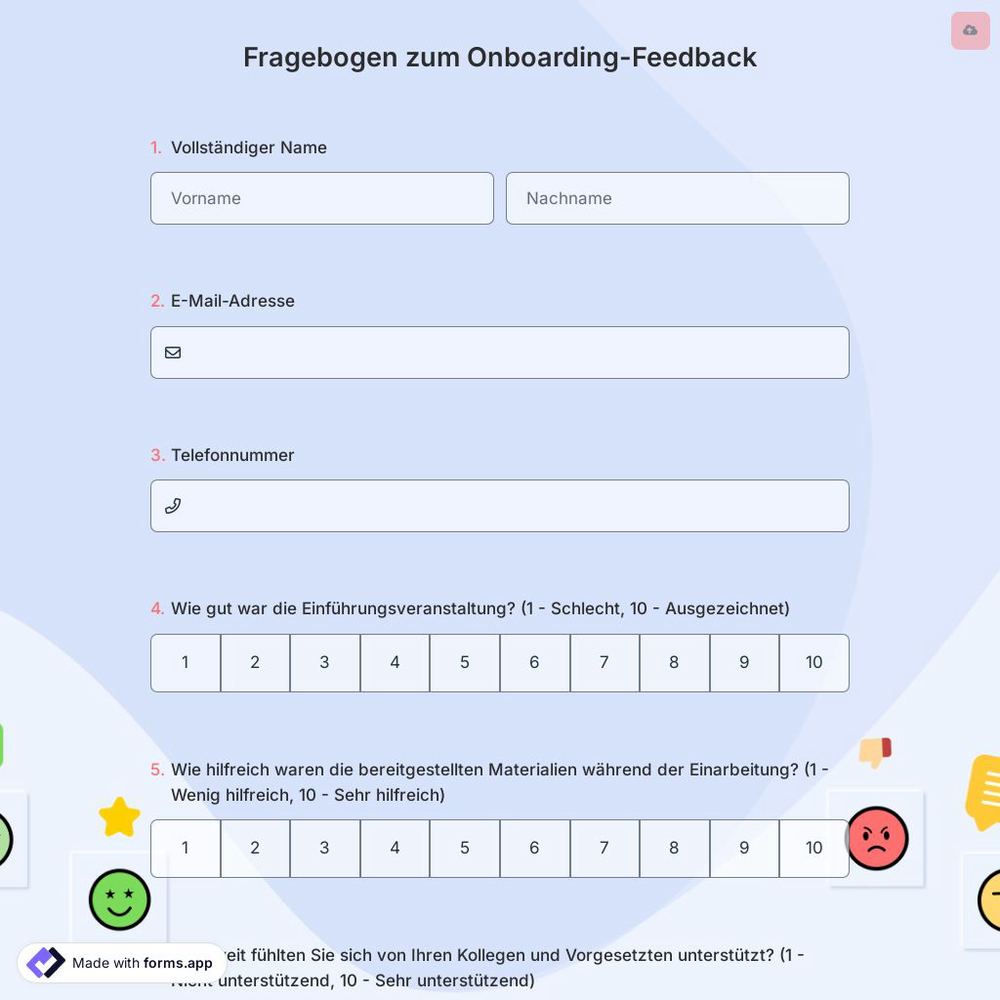 Fragebogen zum Onboarding-Feedback