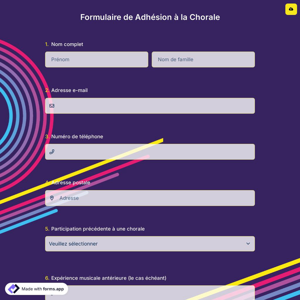 Formulaire de Adhésion à la Chorale