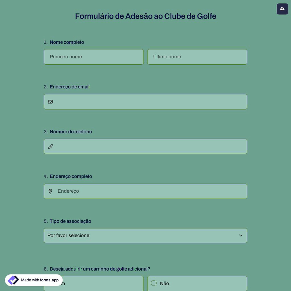 Formulário de Adesão ao Clube de Golfe