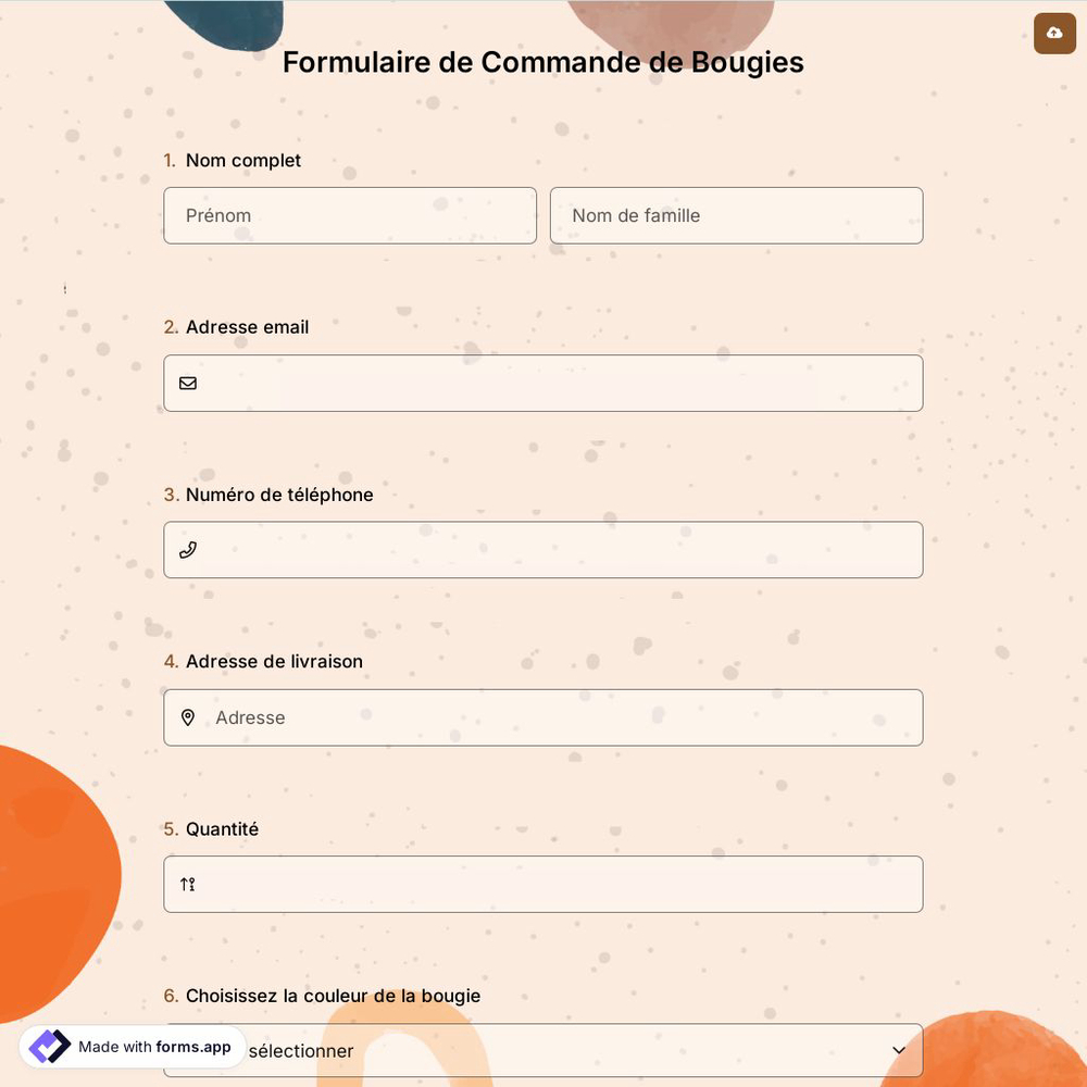 Formulaire de Commande de Bougies