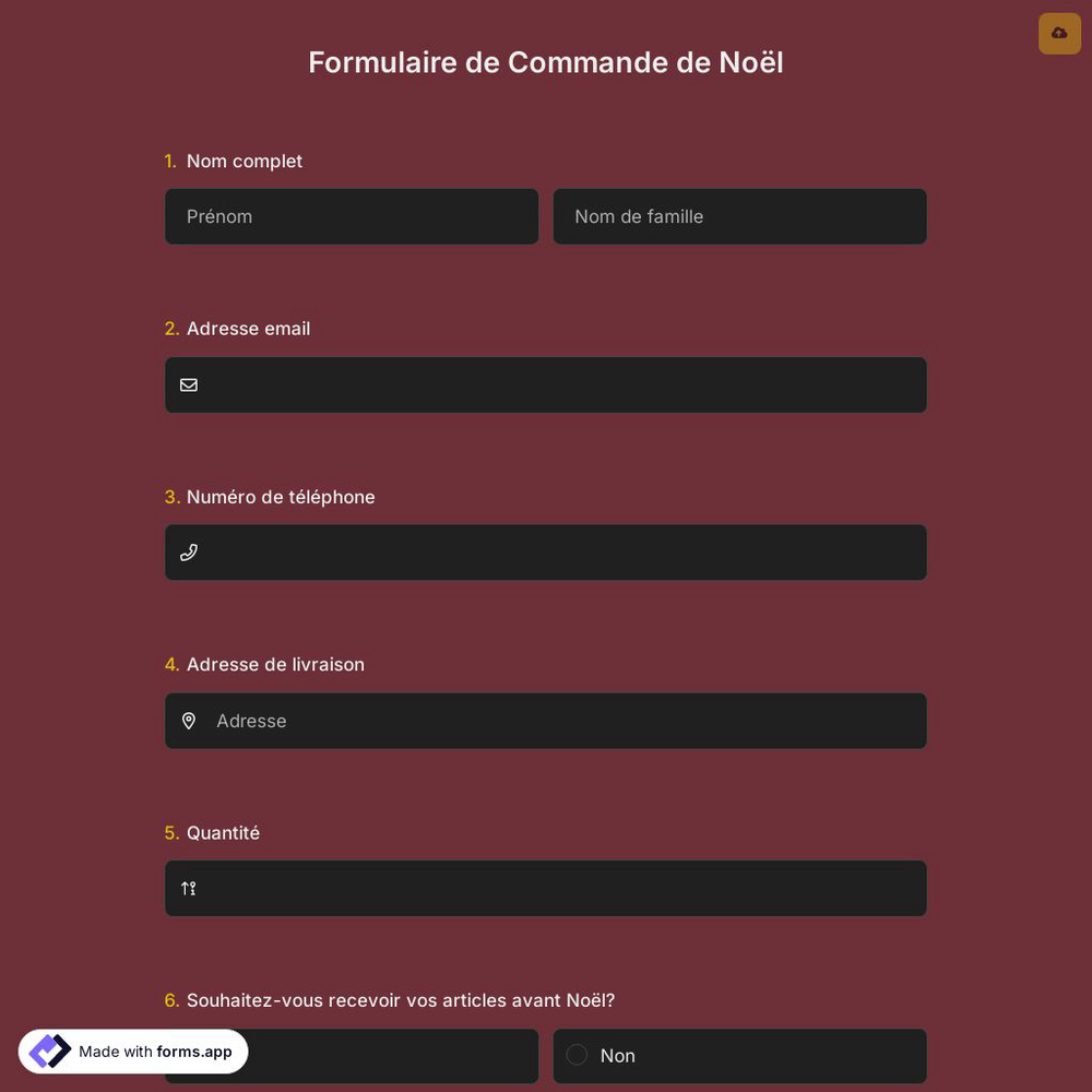 Formulaire de Commande de Noël