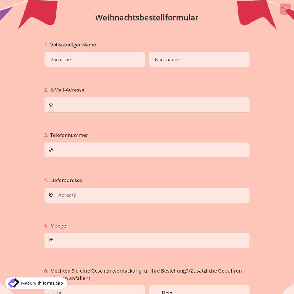 Weihnachtsbestellformular