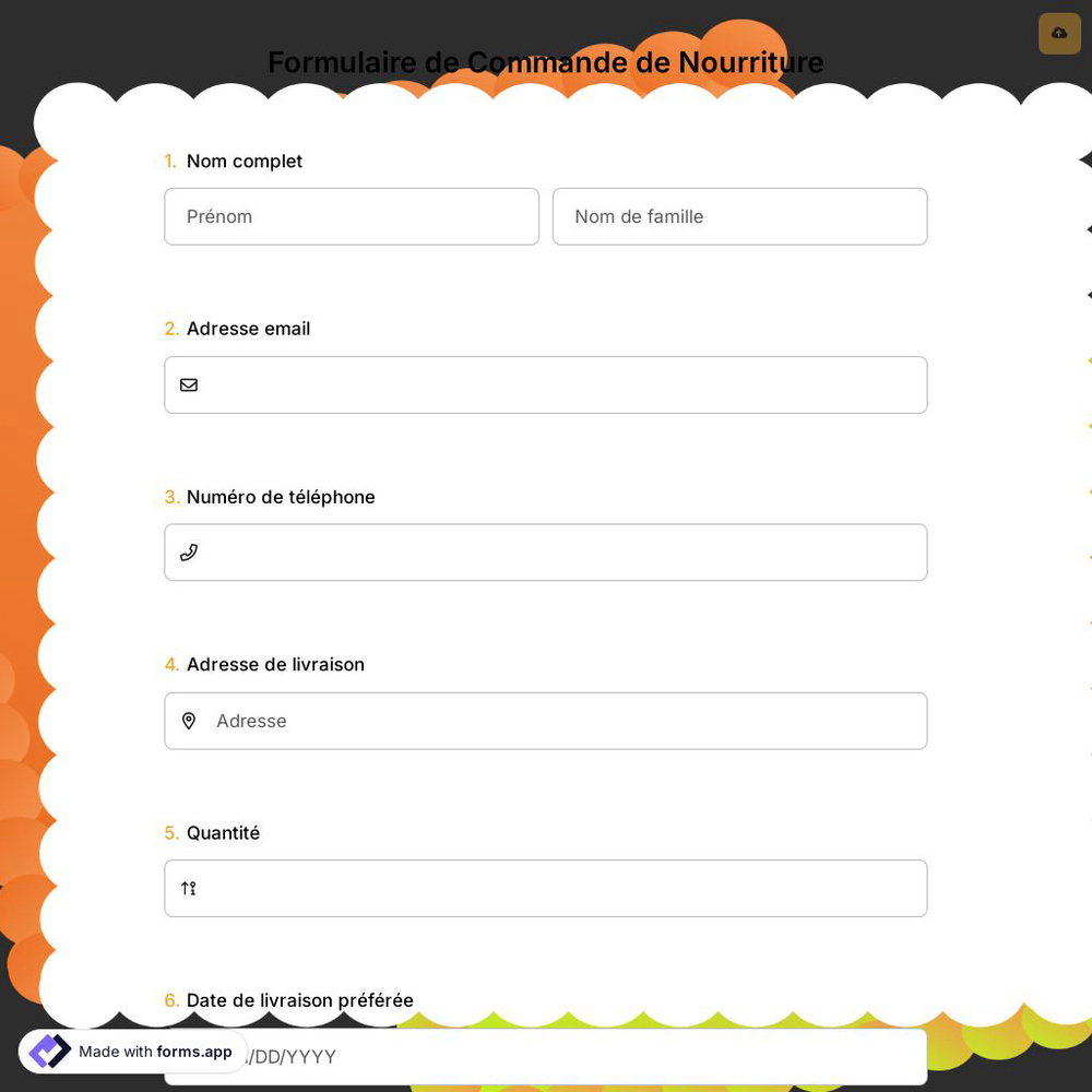 Formulaire de Commande de Nourriture