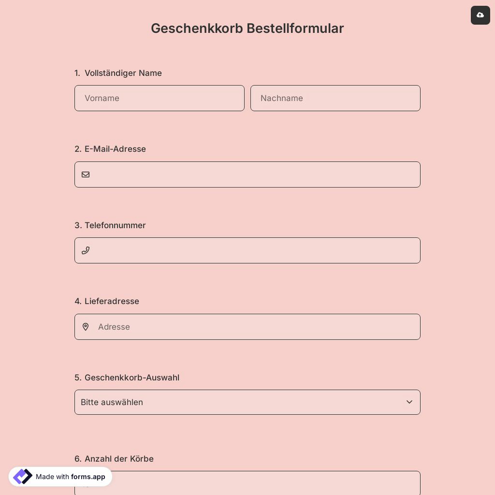 Geschenkkorb Bestellformular