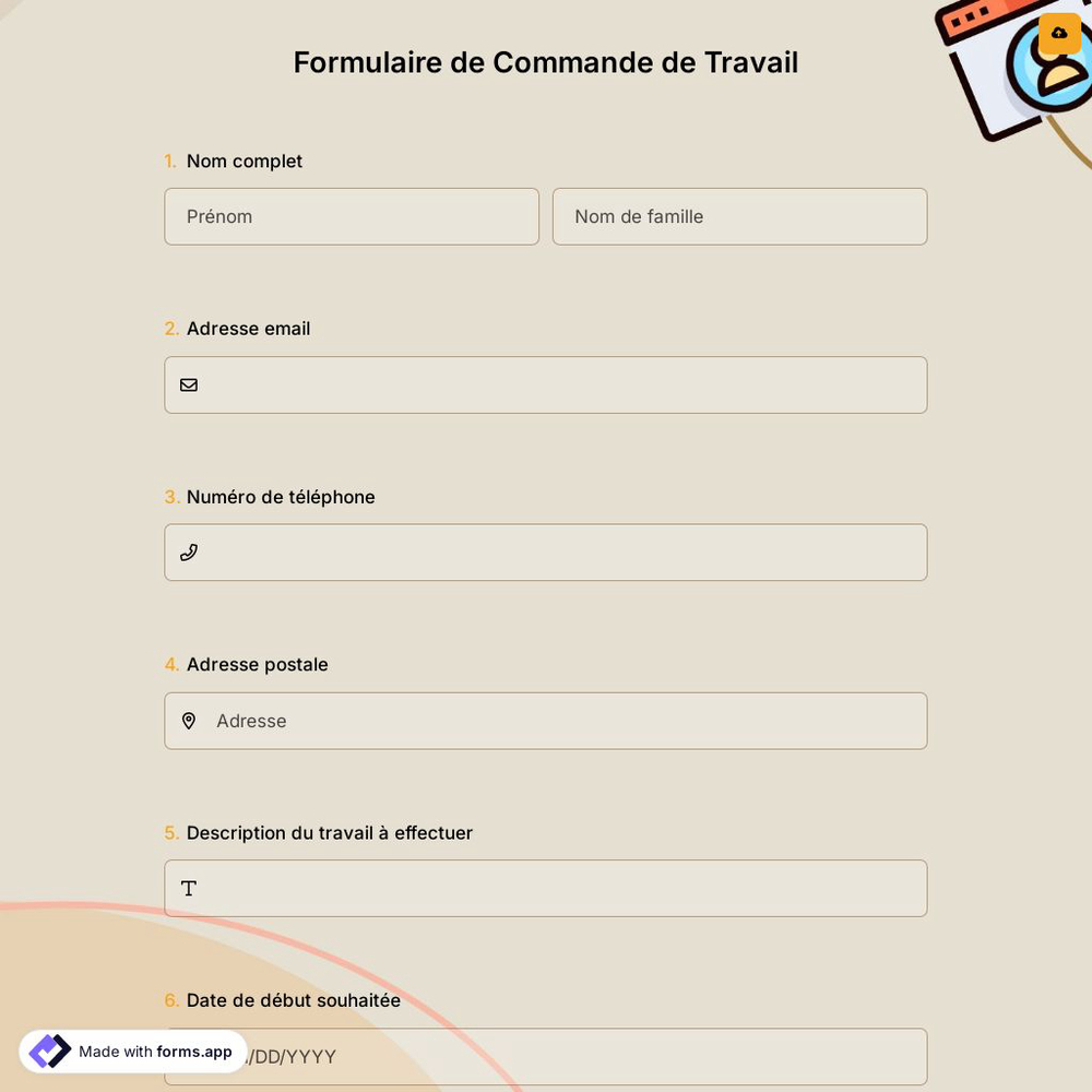 Formulaire de Commande de Travail