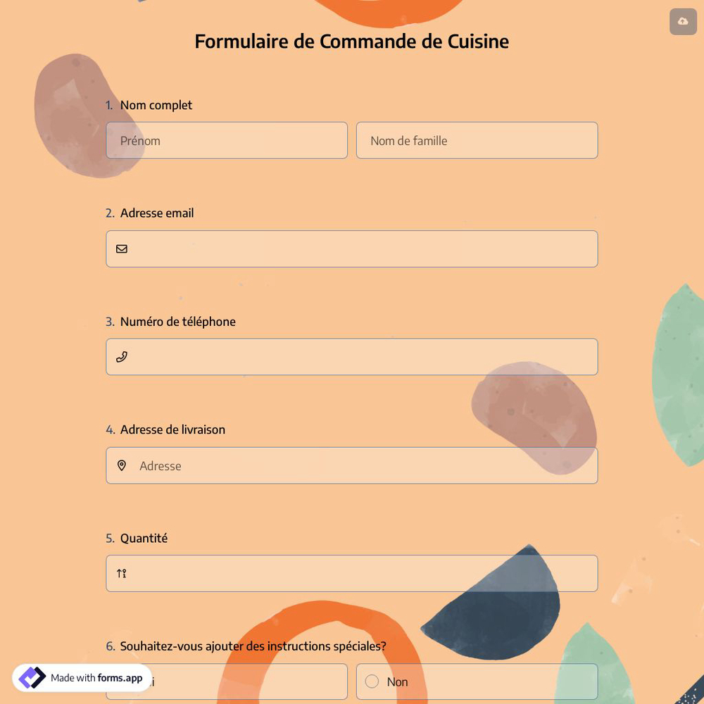 Formulaire de Commande de Cuisine