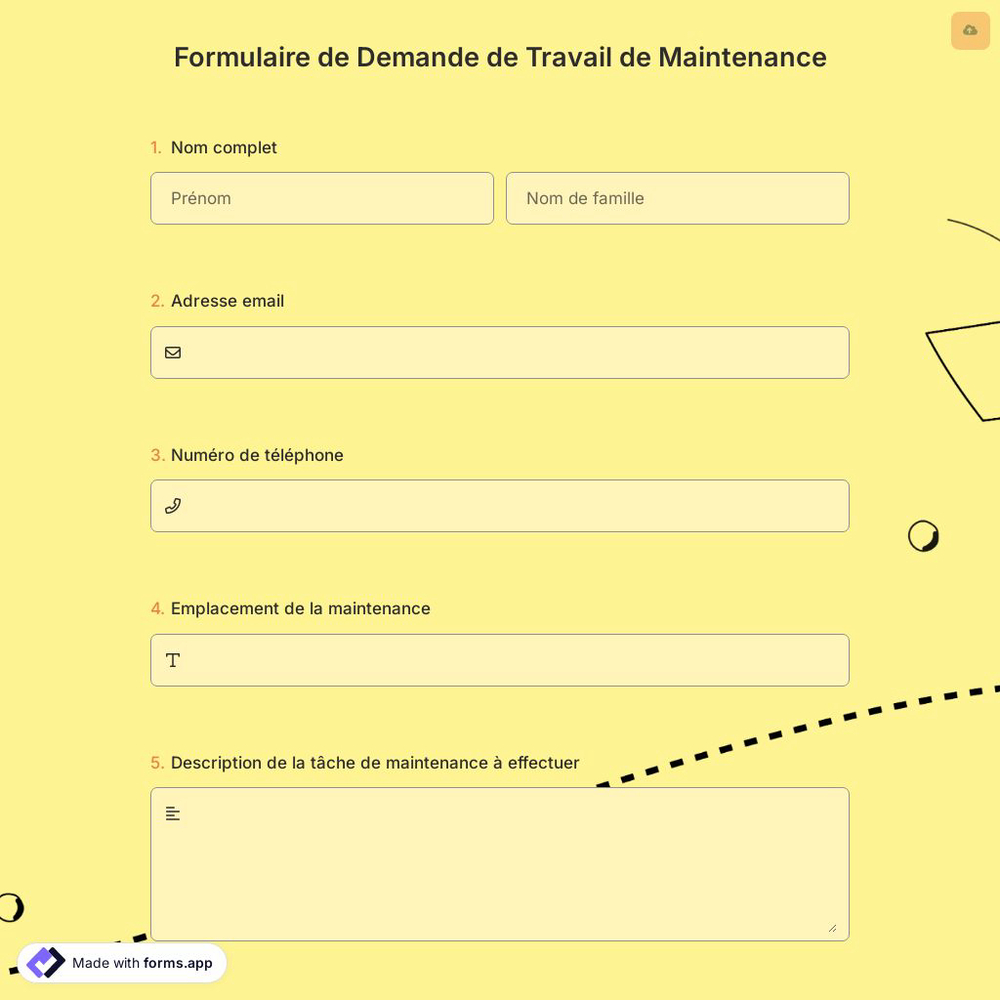Formulaire de Demande de Travail de Maintenance