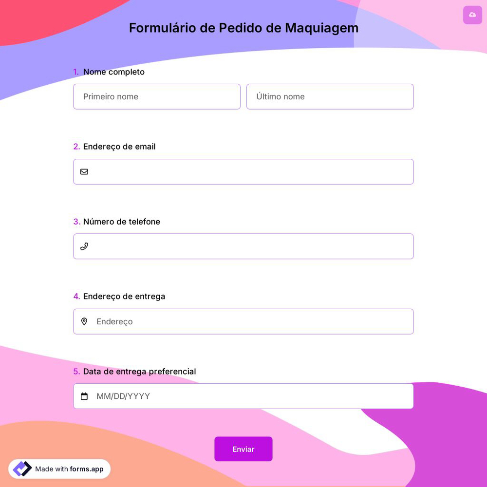 Formulário de Pedido de Maquiagem