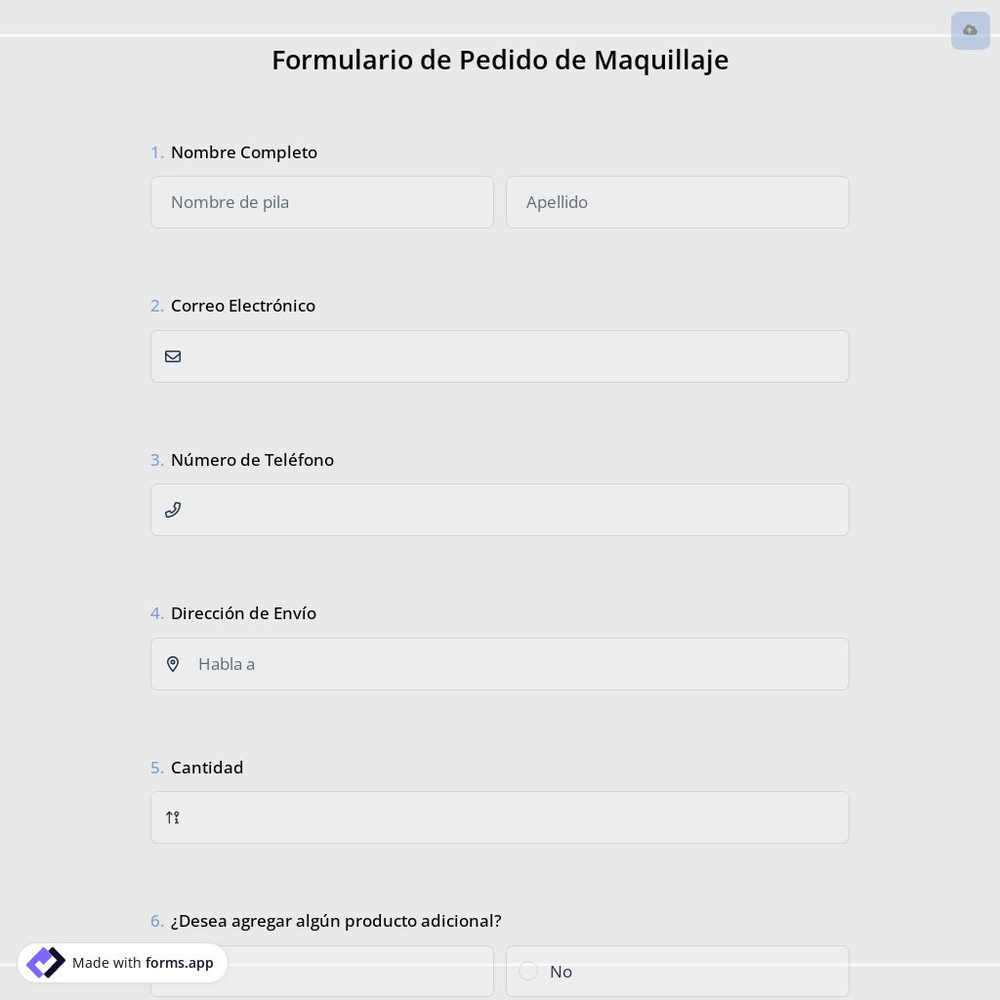 Formulario de Pedido de Maquillaje