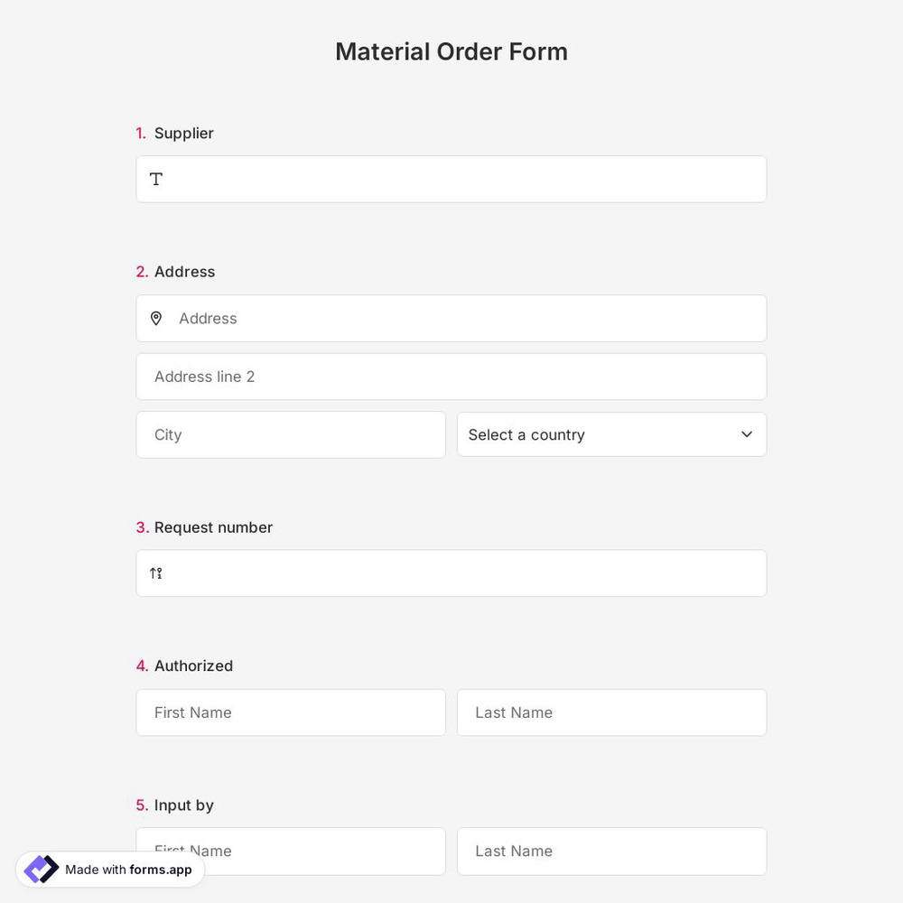 Material Order Form
