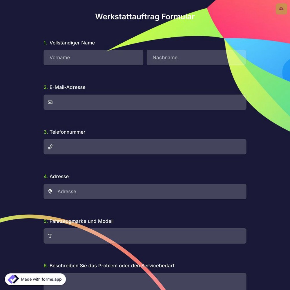 Werkstattauftrag Formular