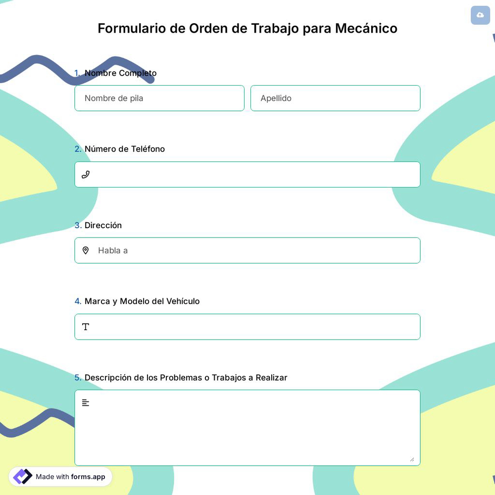 Formulario de Orden de Trabajo para Mecánico
