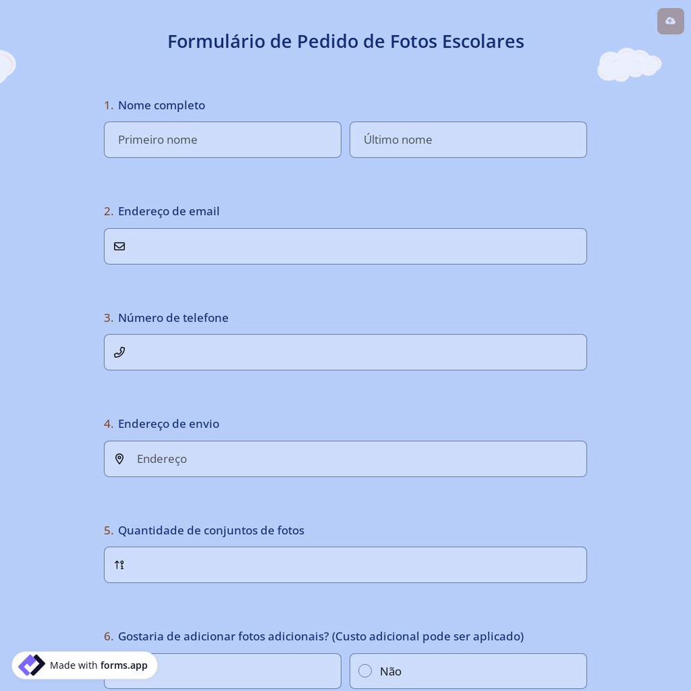 Formulário de Pedido de Fotos Escolares