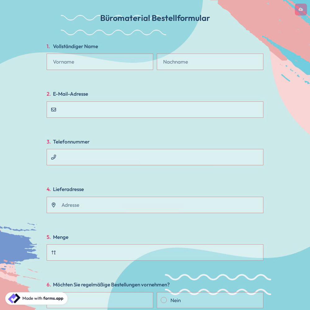 Büromaterial Bestellformular