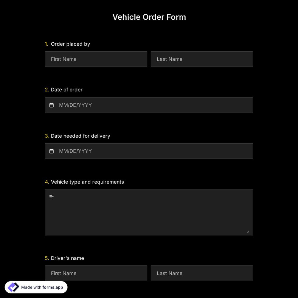 Vehicle Order Form