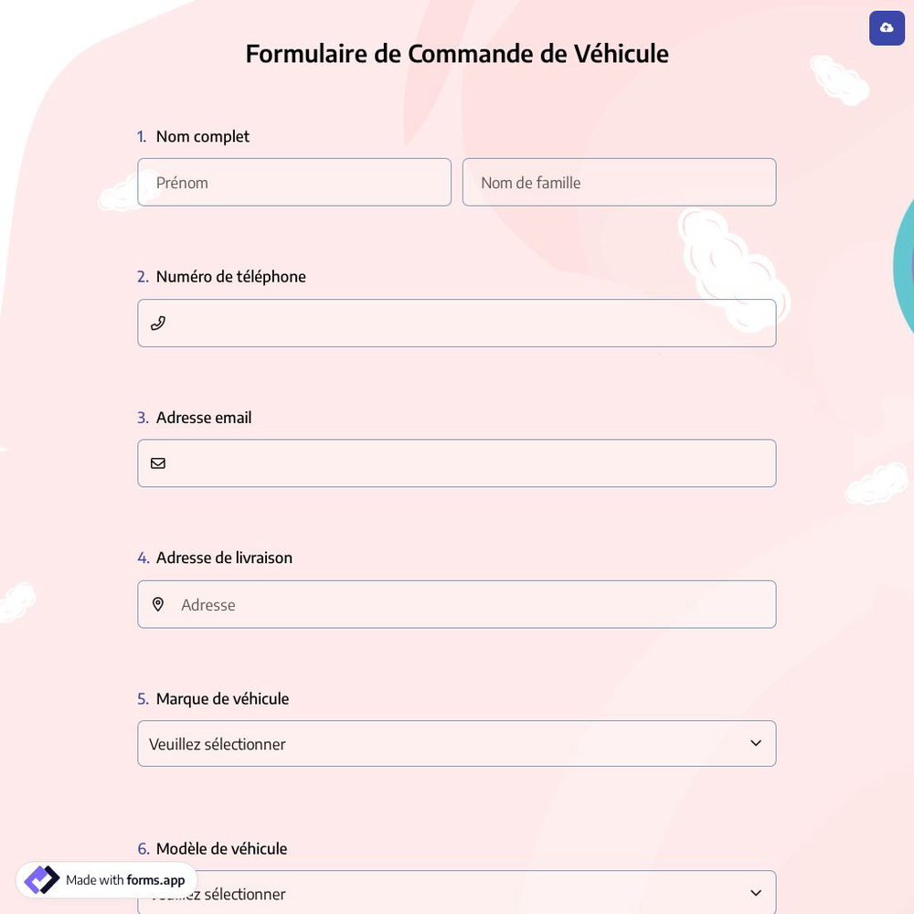 Formulaire de Commande de Véhicule